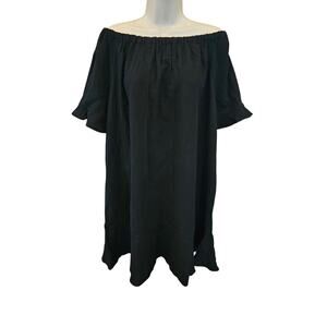 NWT black guaze dress flowy half sleeve shift teacher wide neck casual L large